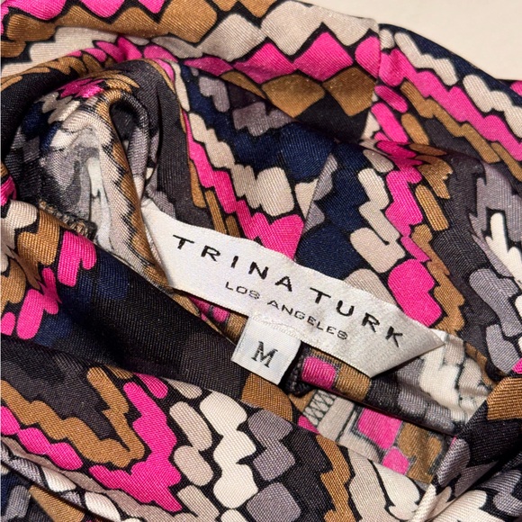 TRINA TURK Silk Geometric Cowl Neck Top - Picture 2 of 6